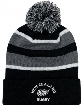 Nations of Rugby New Zealand Hooped Pom-Pom Beanie
